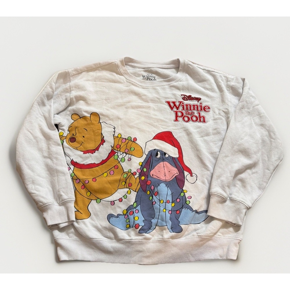 Disney Winnie The Pooh Eeyore Christmas Lights Graphic Pullover Size Medium 8-10